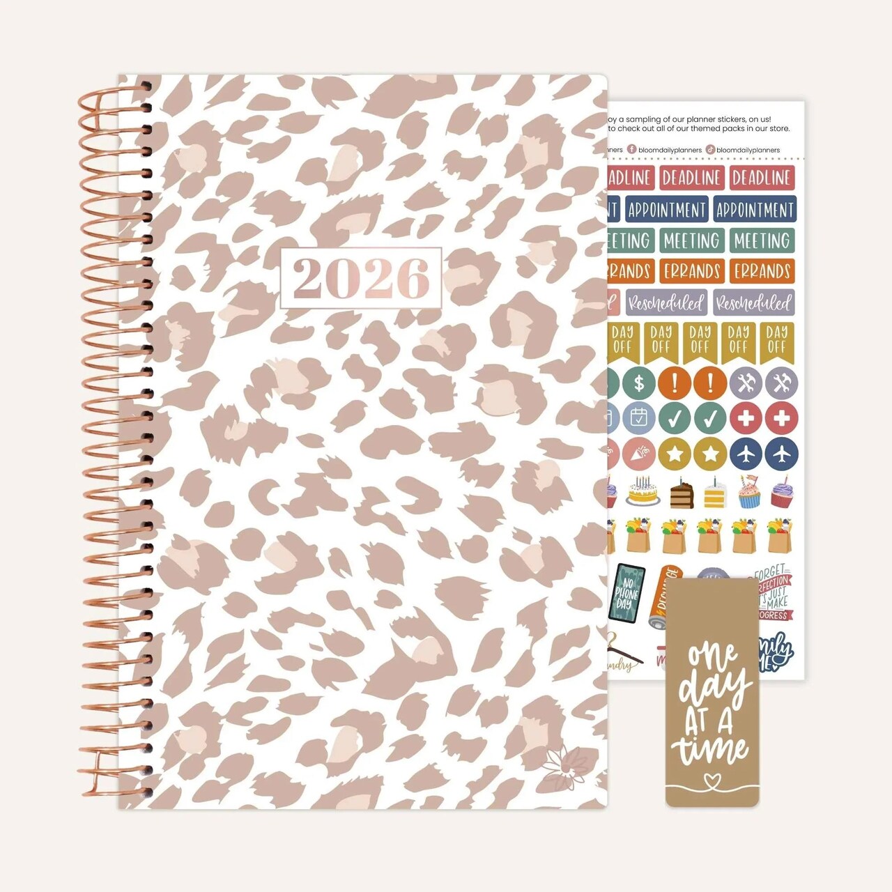 bloom daily planners 2026 Soft Cover Weekly & Monthly Planner, 5.5" x 8.25", Tan Leopard